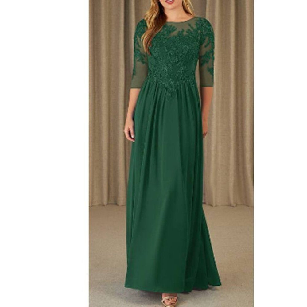 Azazie Women's Chiffon Princess‎ Maxi Dress Merielle Party Dark Green Size 8
